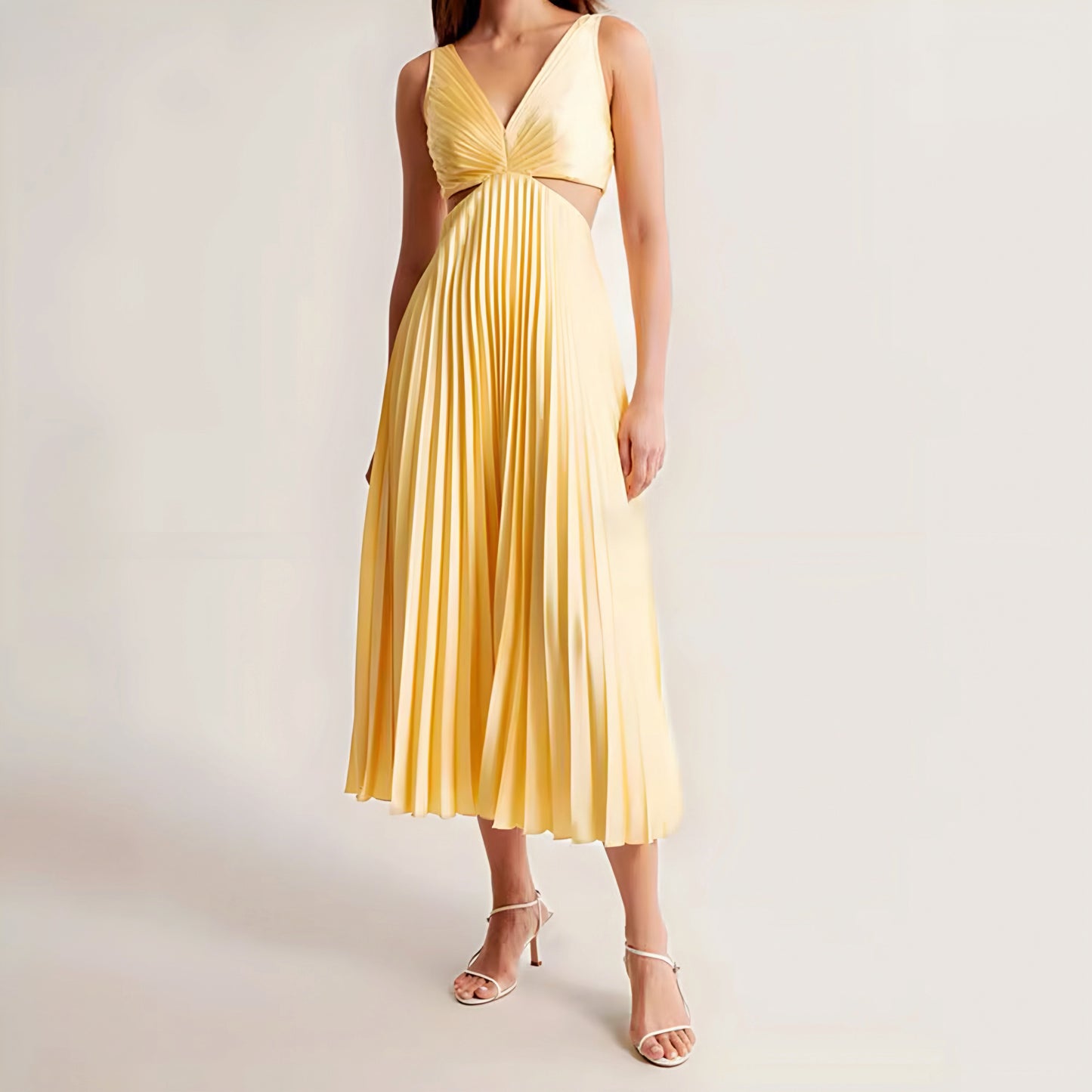 V-neck Hollow Pleated Dress