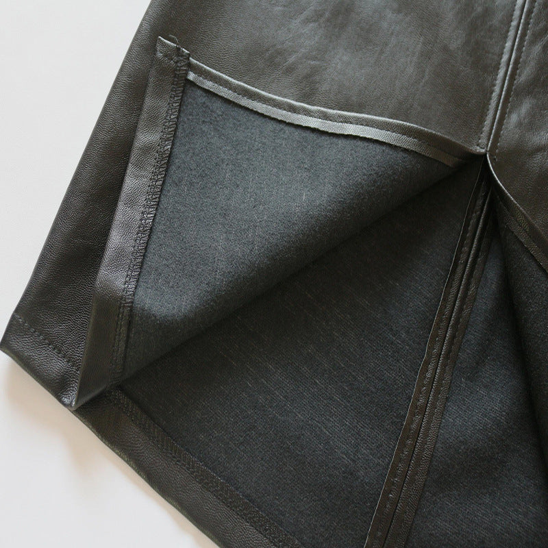 Front Slit Leather Skirt