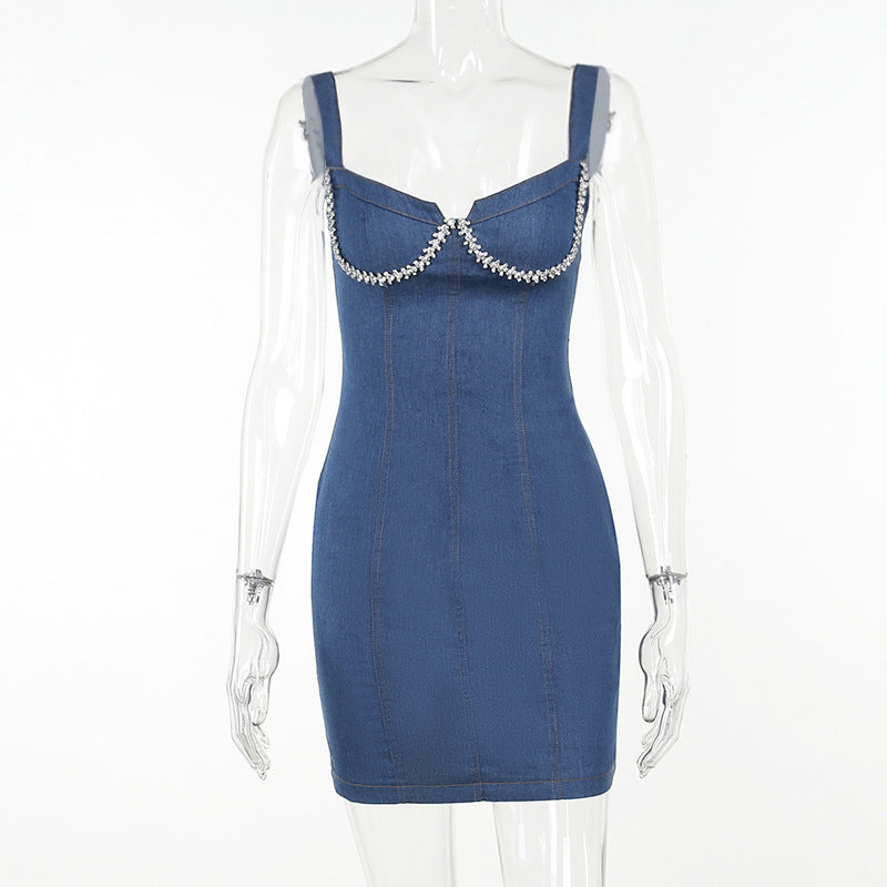 Denim Rhinestone Mini Dress