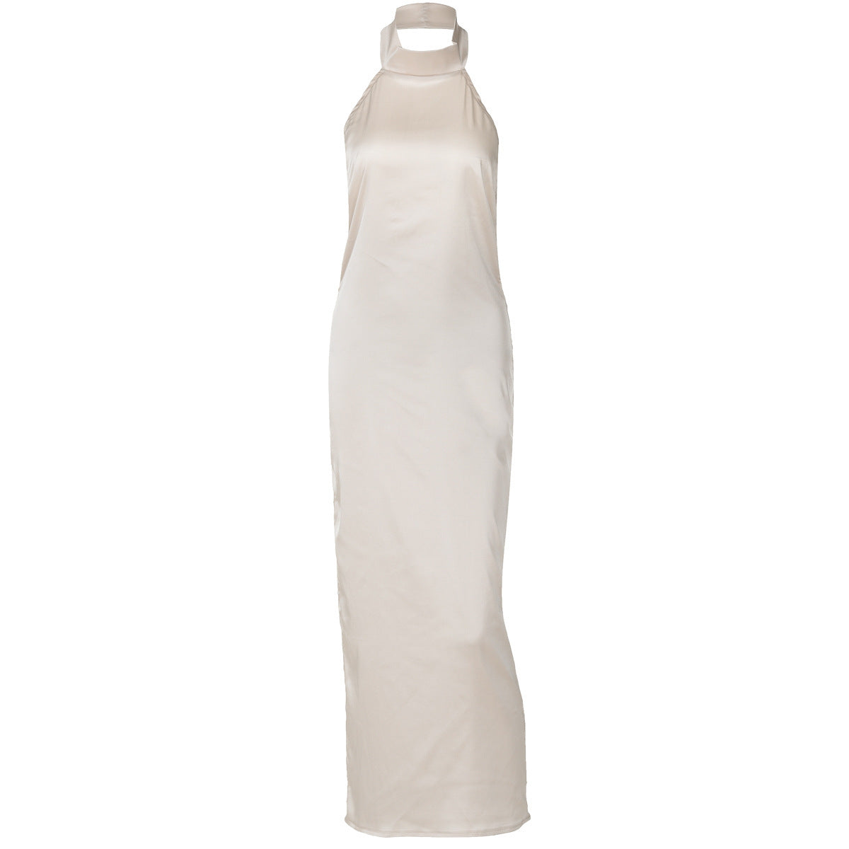 Sleeveless Halter Backless Satin Dress