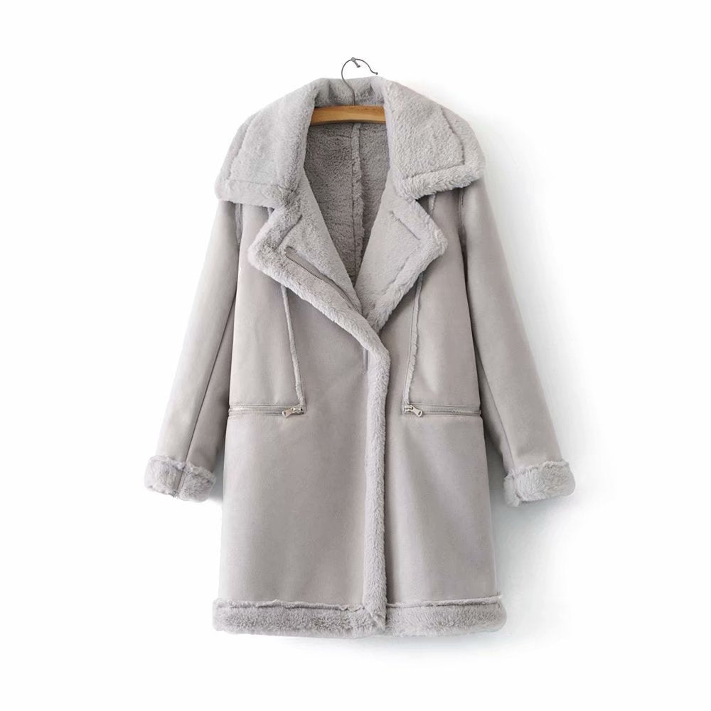 Long Suede Lambswool Fur Coat
