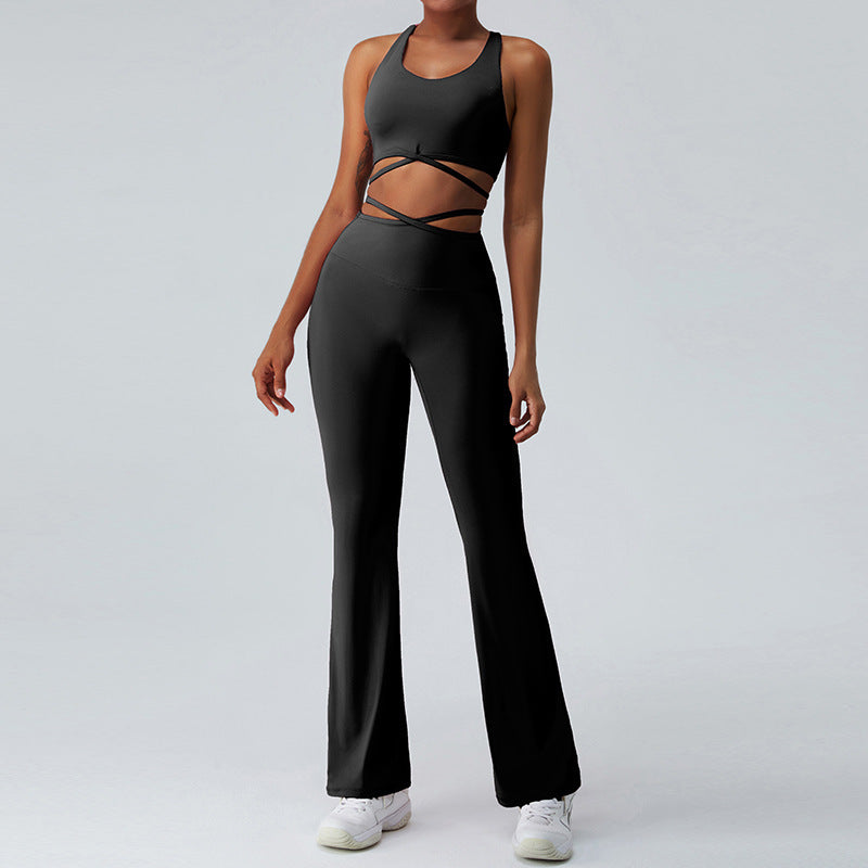 Criss Cross Thin Strap Tank-top With Yoga Pants Suit