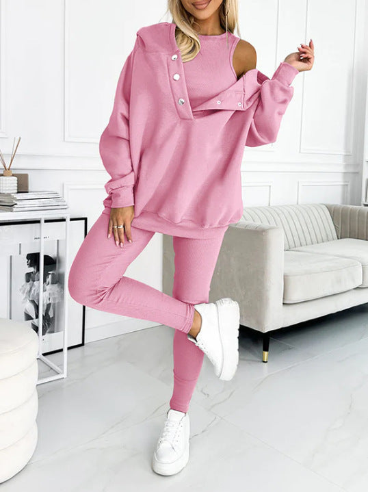 Solid Color Tank Hoodie Pants Set