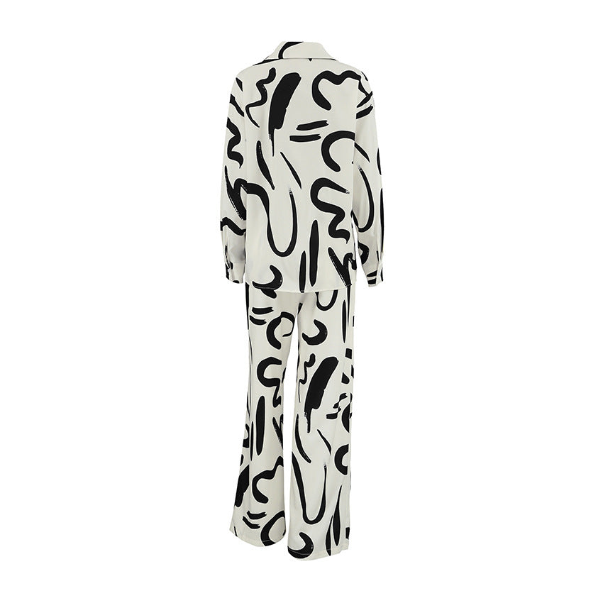 Printed Long Wide-Pants Two-piece Set