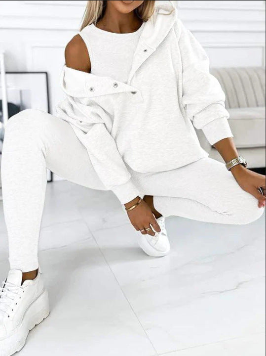 Solid Color Tank Hoodie Pants Set