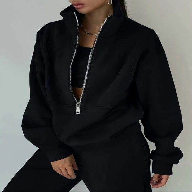 Stand Collar Zip Up Set
