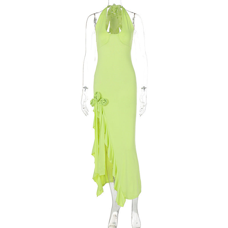 Deep V Halter Flower Slim Fit Dress
