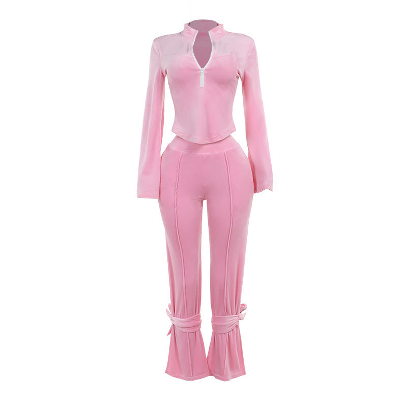 Slim Fit Suede Long-sleeved Set