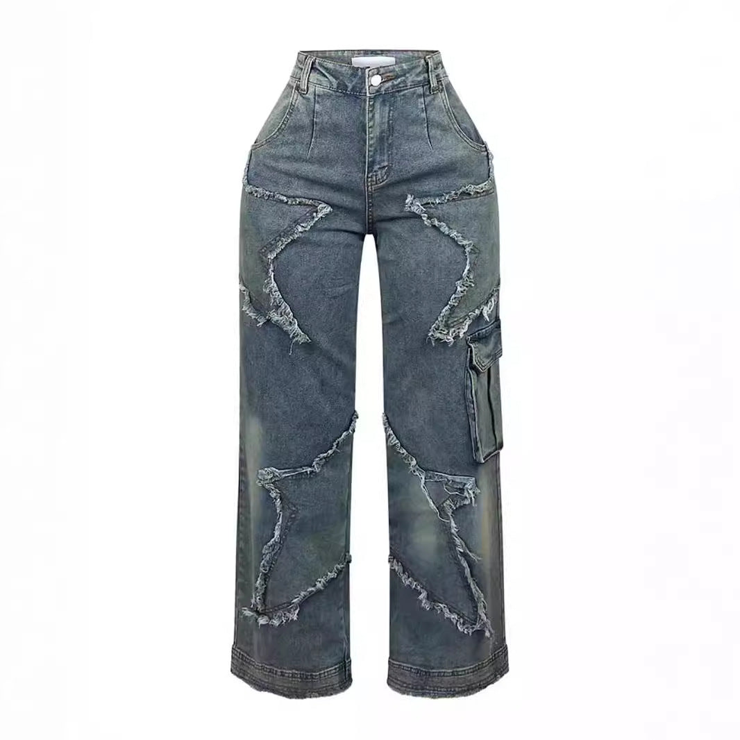 Fringed Burr Loose Straight Pants