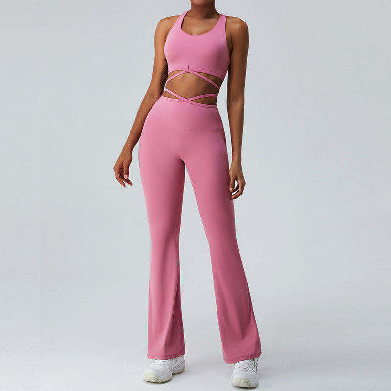 Criss Cross Thin Strap Tank-top With Yoga Pants Suit