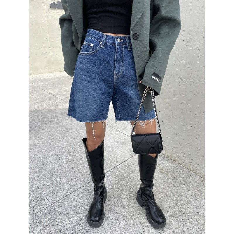 Washed Blue Simple Baggy Shorts