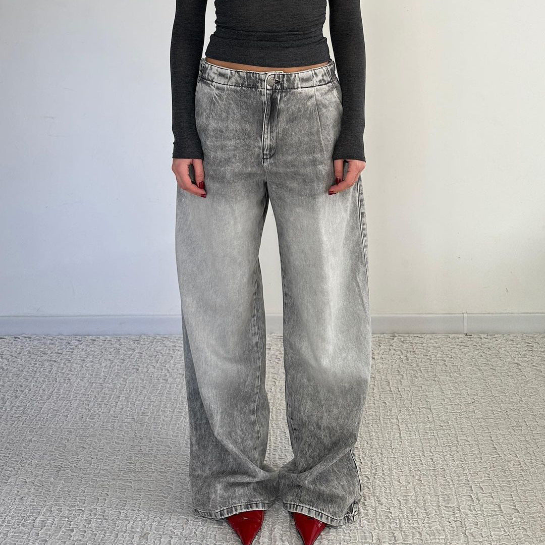 Adjustable Strap Vintage Wash Jeans