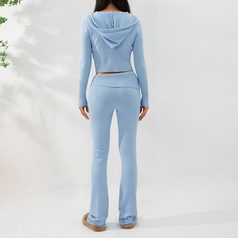 Hoodie Zip Knit Pants Set