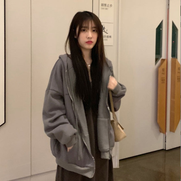 Loose Fleece Zipper Hoodie