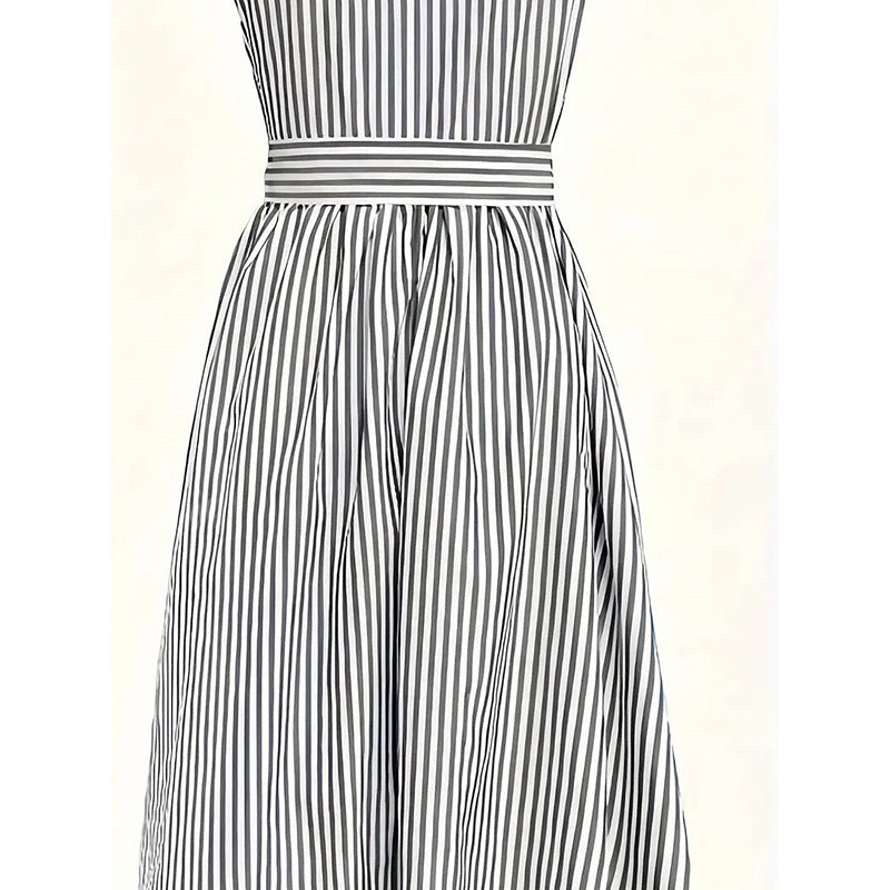One Shoulder Striped Midi Dress