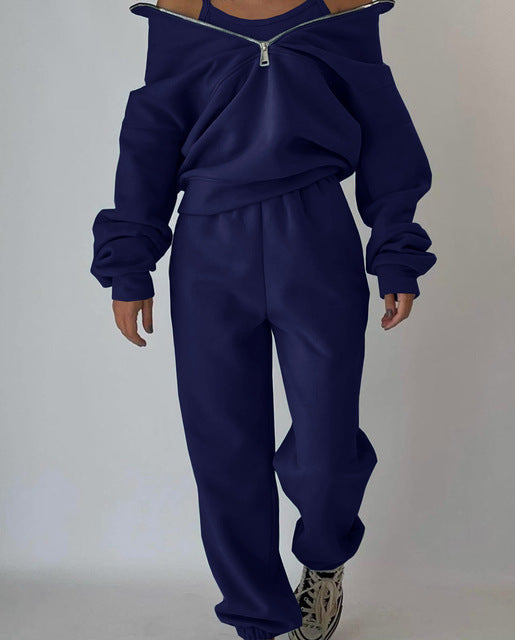 Stand Collar Zip Up Set