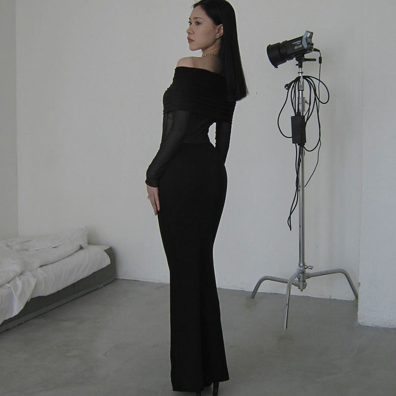 Off-shoulder Mesh See-through Dress