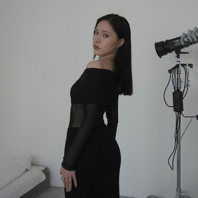 Off-shoulder Mesh See-through Dress