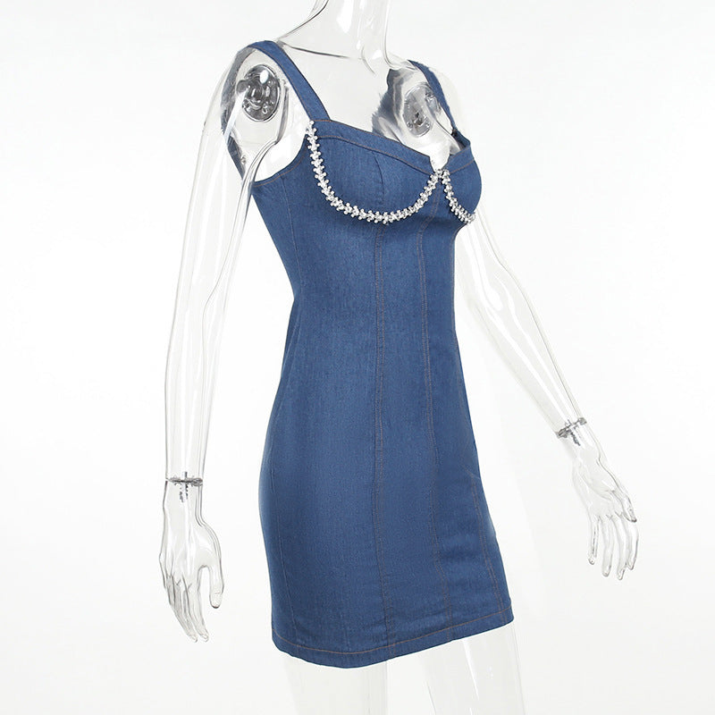 Denim Rhinestone Mini Dress