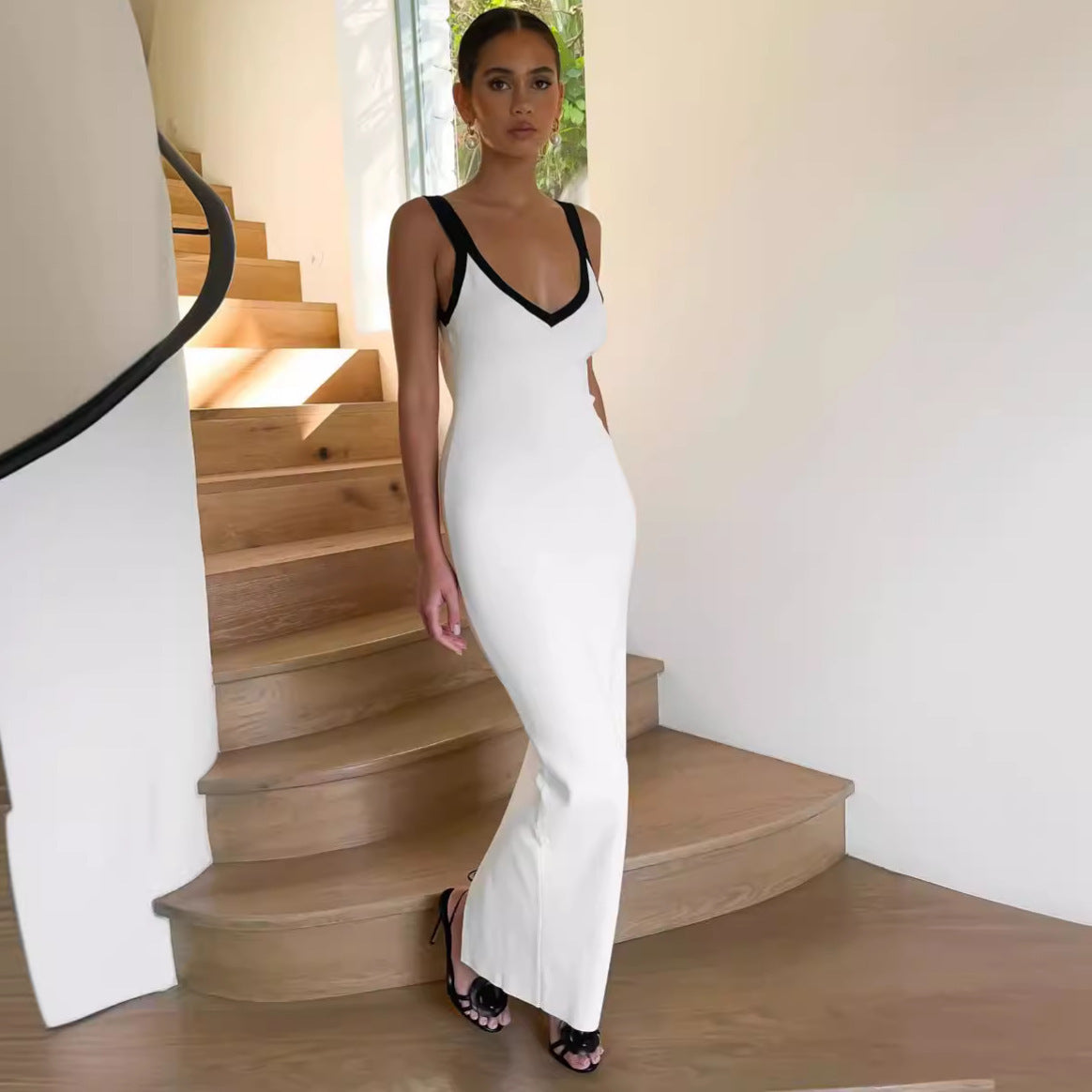 V-neck Knitted Sleeveless Split Dress