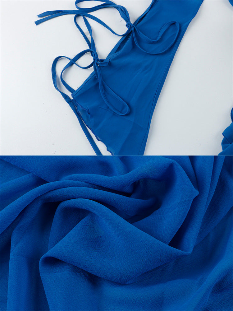 Ruffle Edge Drawstring V-neck Slit Dress
