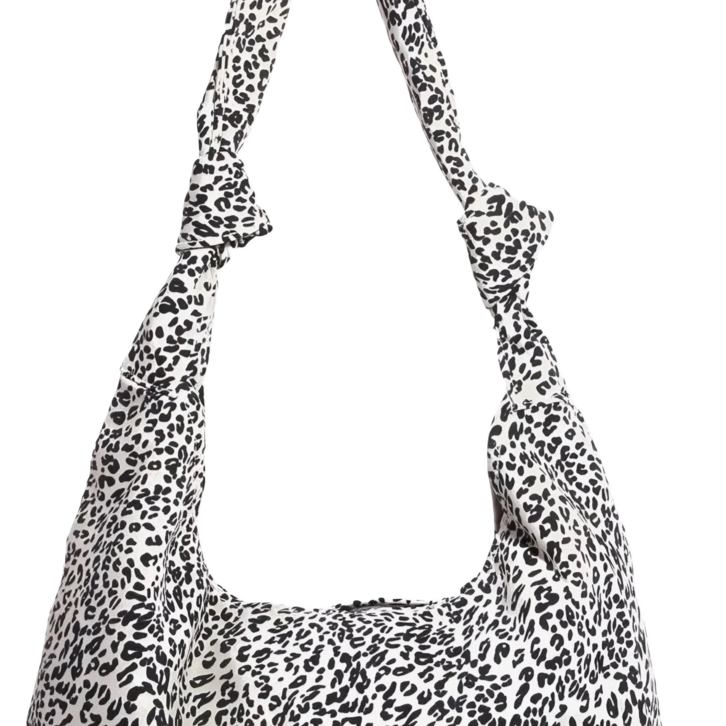 White leopard print tote bag on a white background