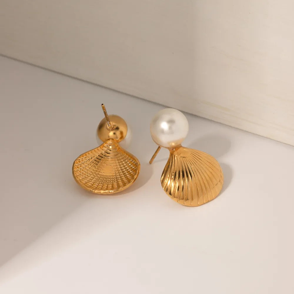 8K gold plated stainless steel shell earrings for women