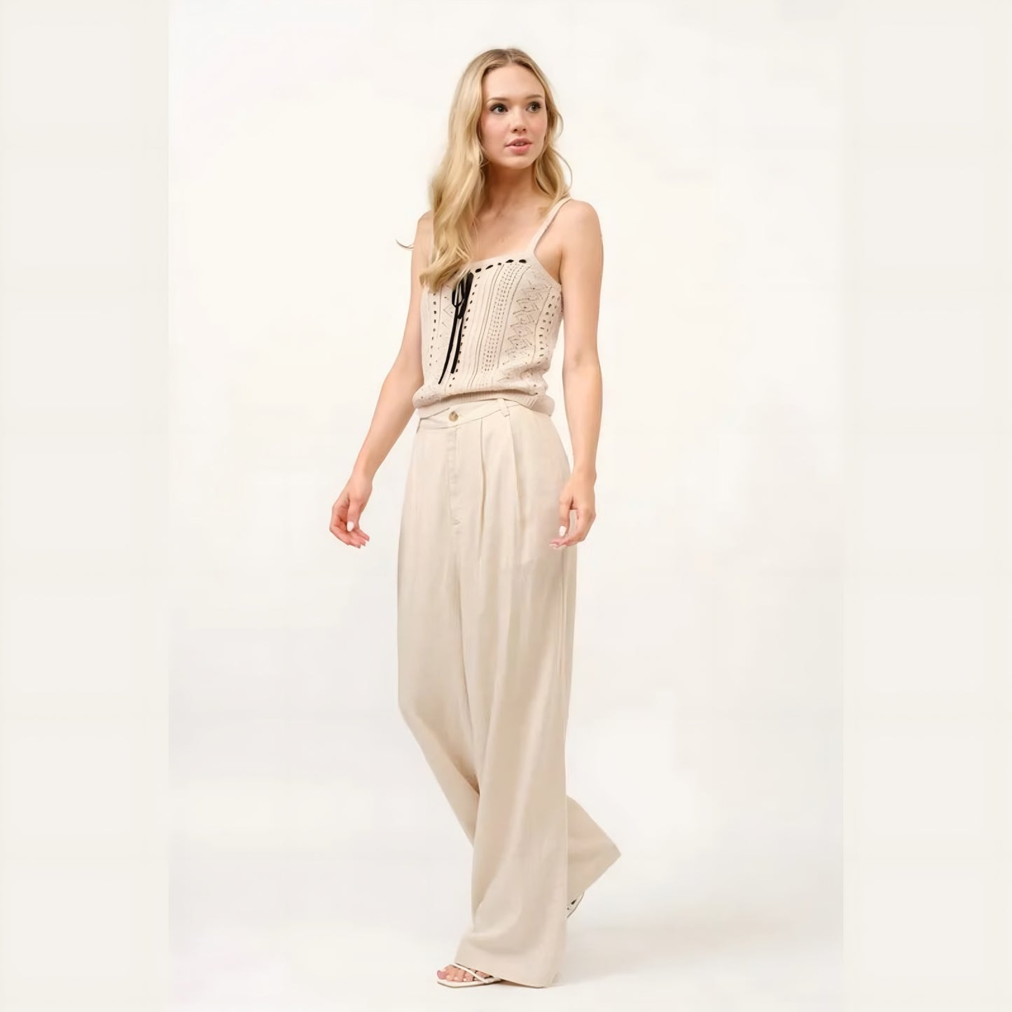 High-Rise Wide Leg Linen Blended Pants