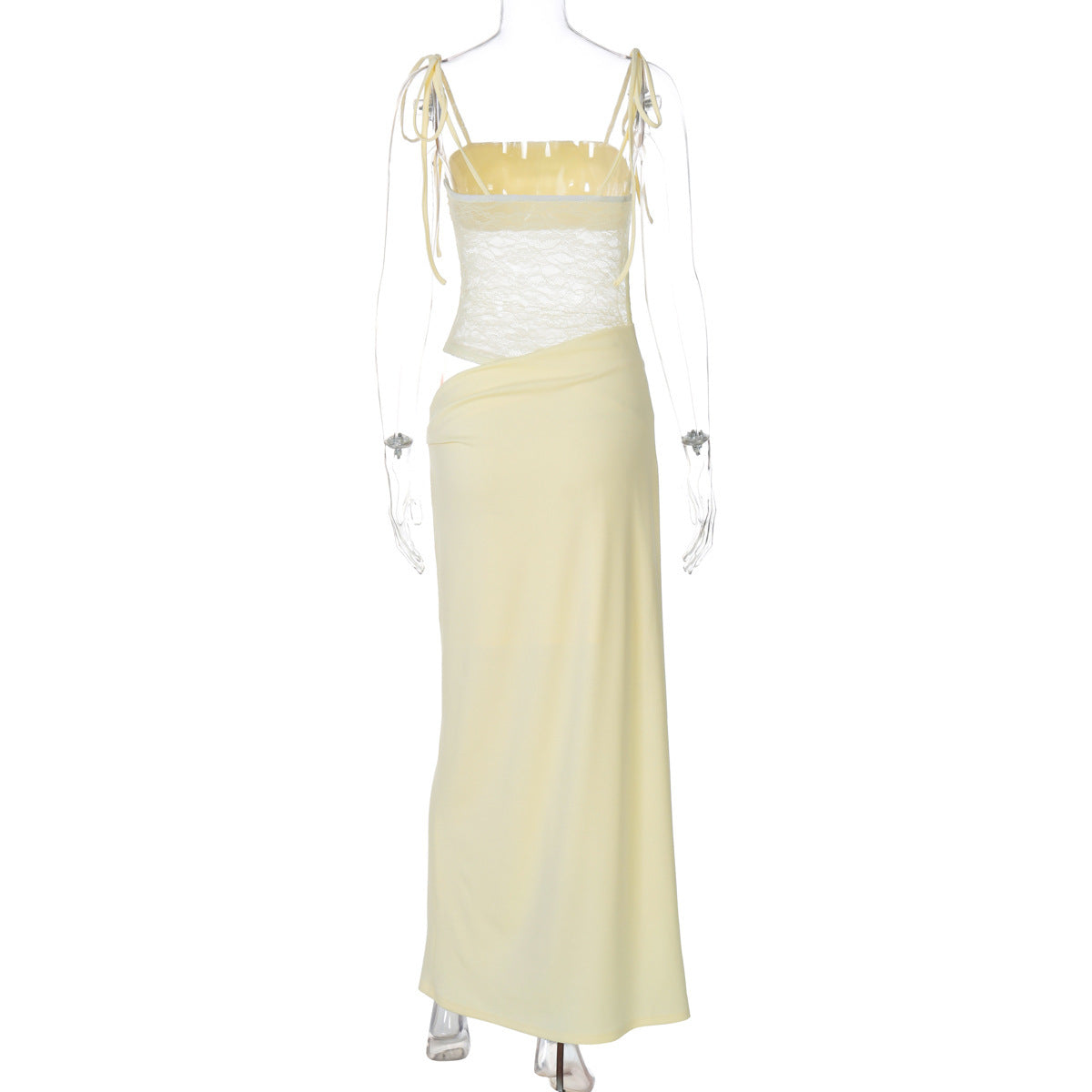 Lace Bodice Tie Long Dress