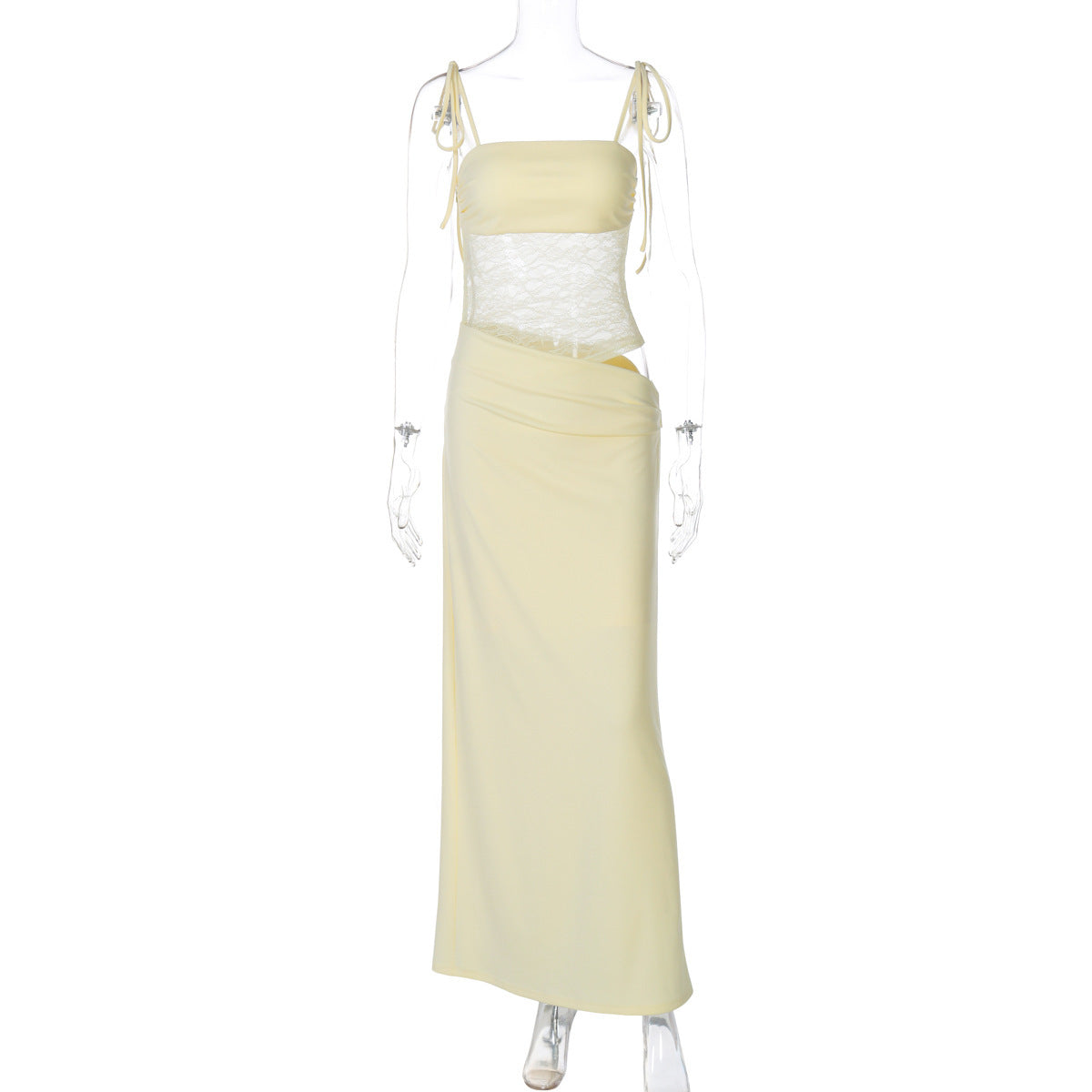 Lace Bodice Tie Long Dress