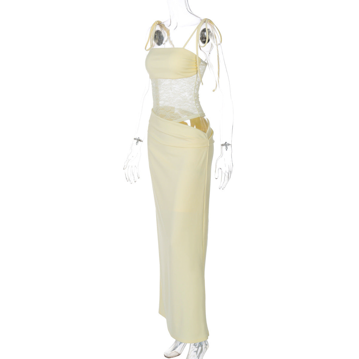 Lace Bodice Tie Long Dress