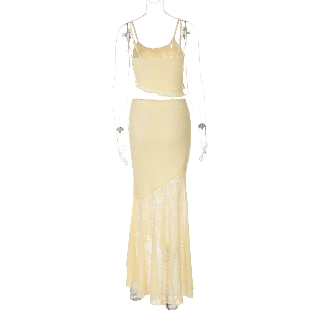 Lace Top and High Waist Skirt Two-piece Set