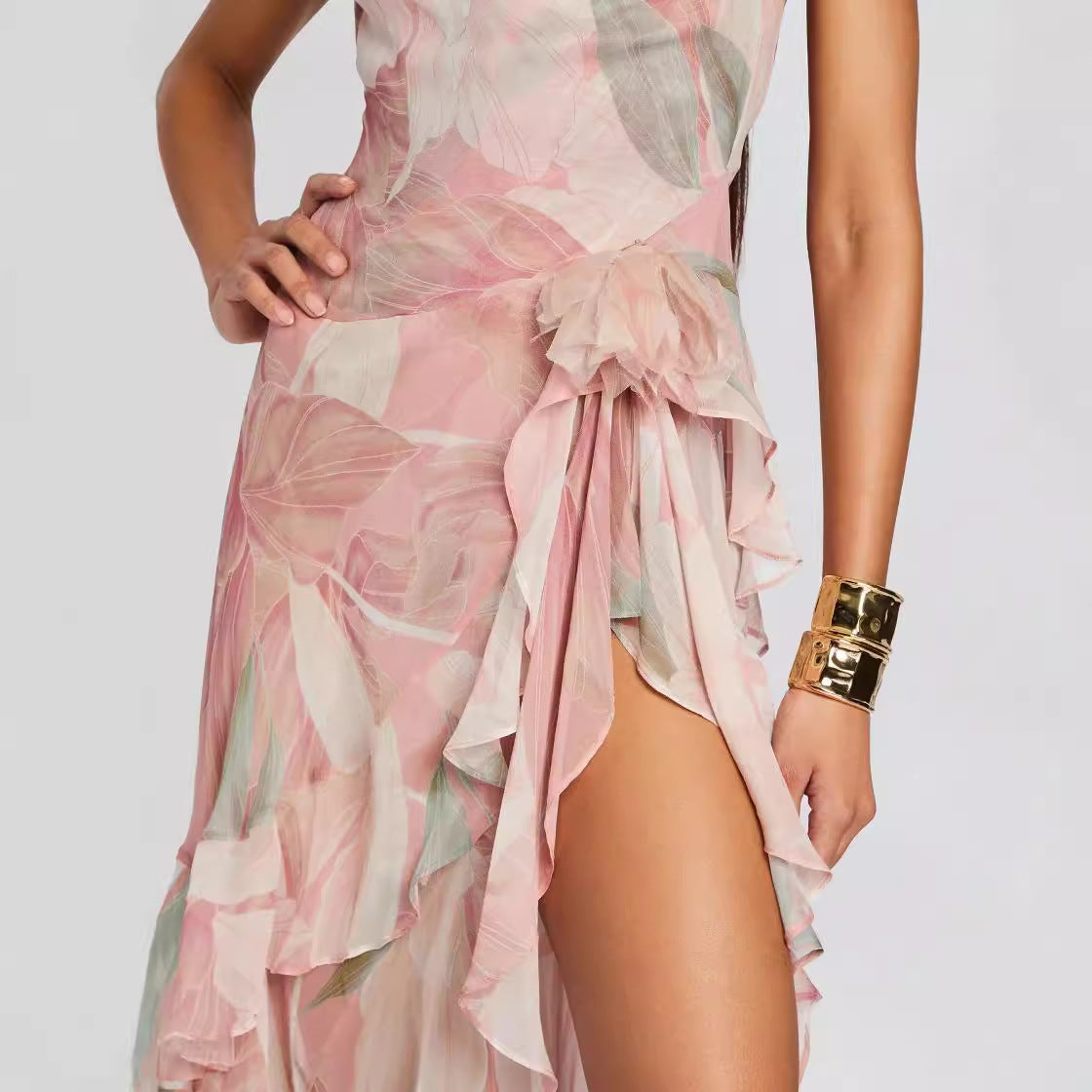 Irregular Oblique Ruffled Dress