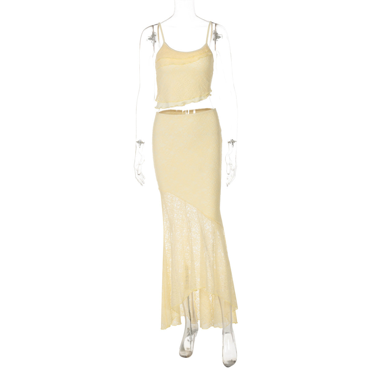 Lace Top and High Waist Skirt Two-piece Set
