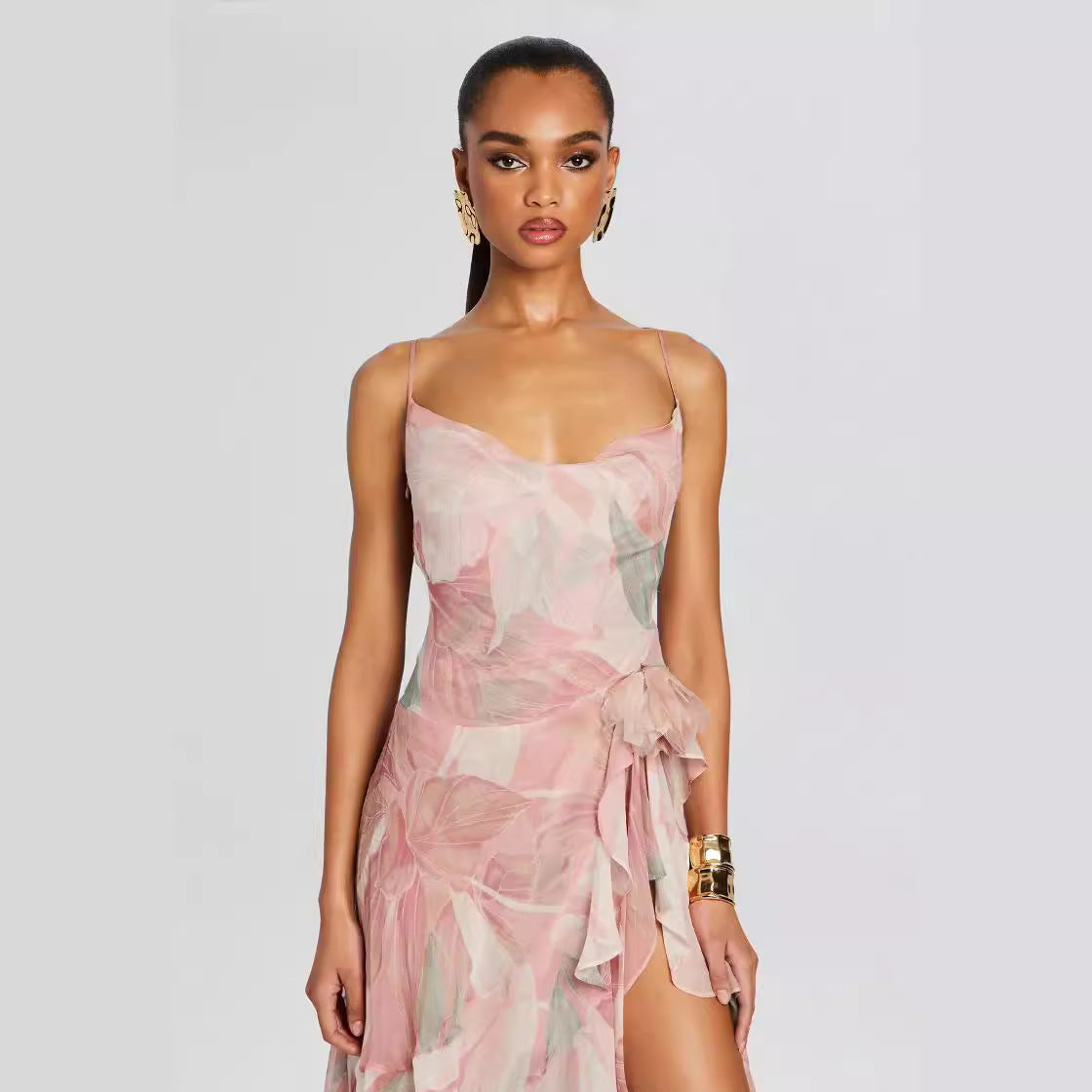 Irregular Oblique Ruffled Dress