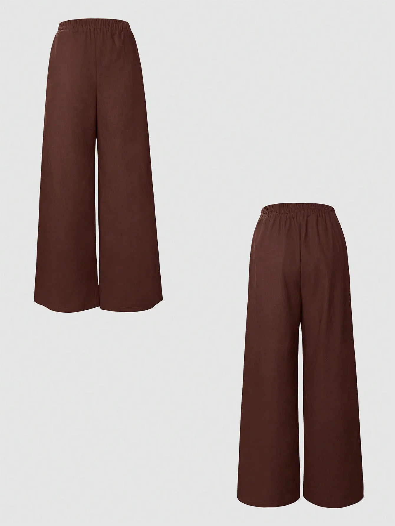 brown wide-leg elastic waist pants on a white background