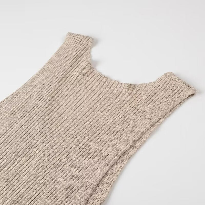 Slit V-neck Hollow Knitted Dress
