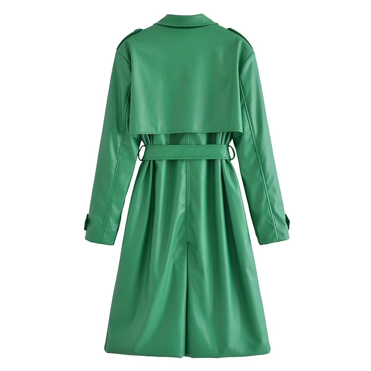 Faux Leather Long Trench Coat