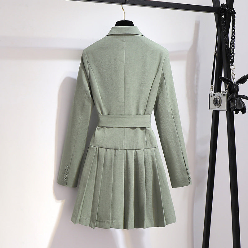 Suit Collar Pleated Dress