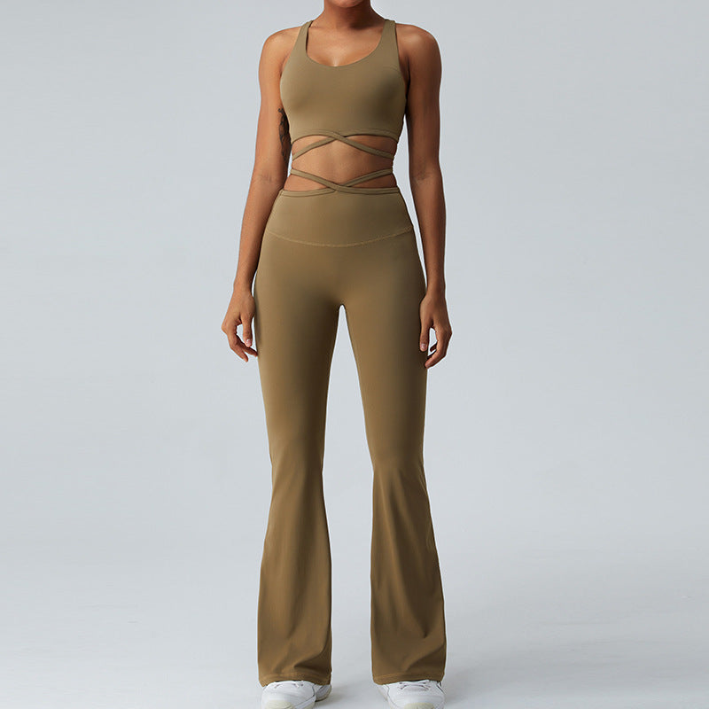 Criss Cross Thin Strap Tank-top With Yoga Pants Suit