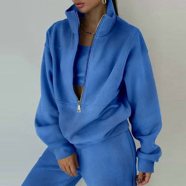 Stand Collar Zip Up Set