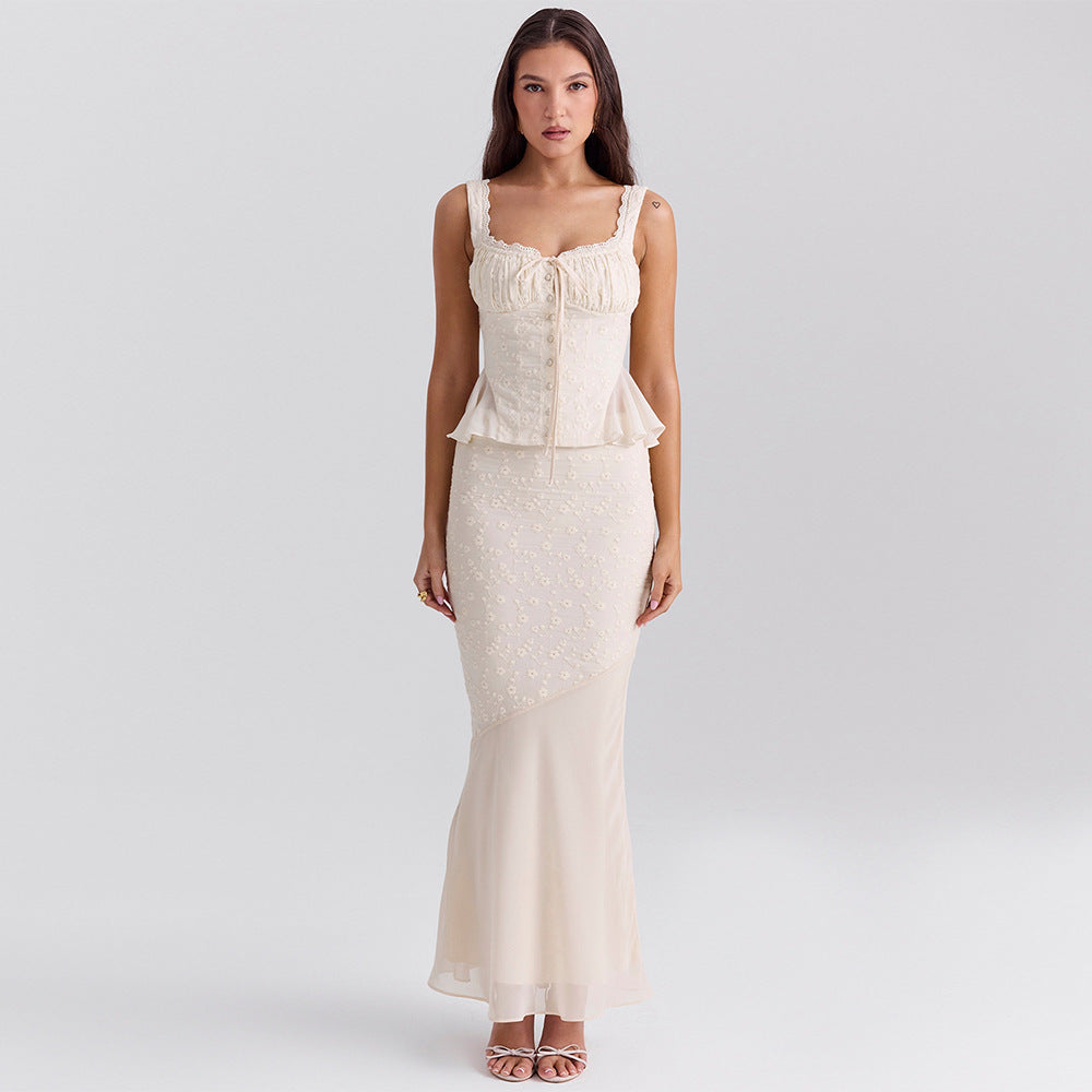 Lace Top Fishtail Skirt Set