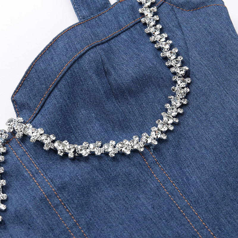 Denim Rhinestone Mini Dress