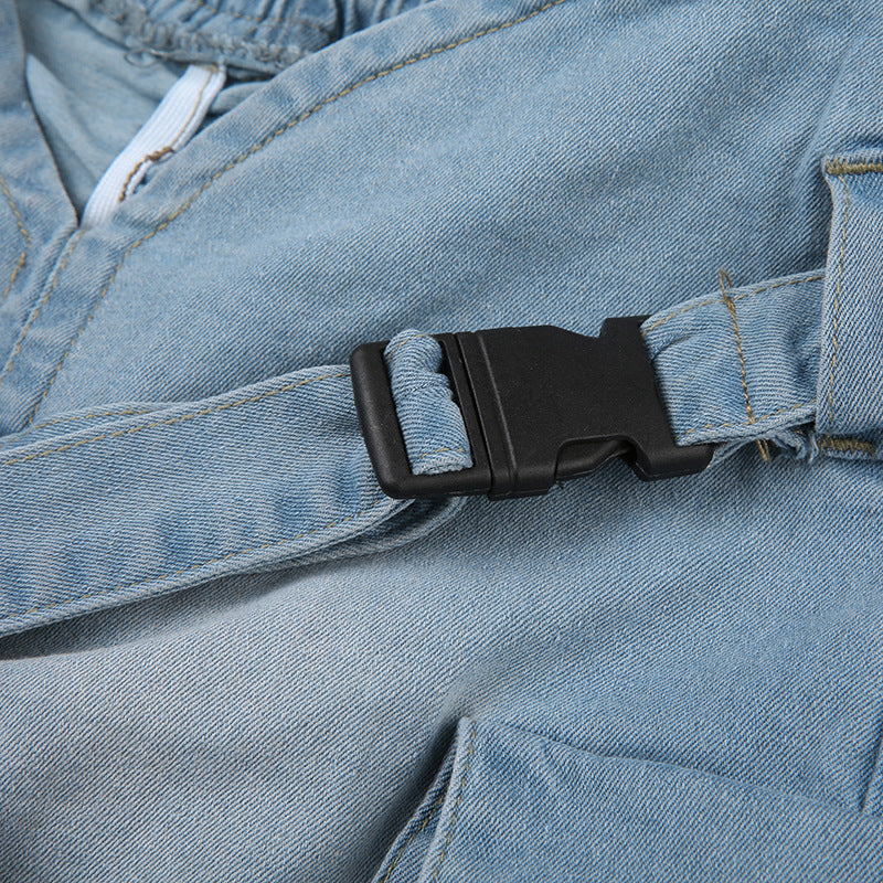 Cross Buckle V-shaped Denim Skirt