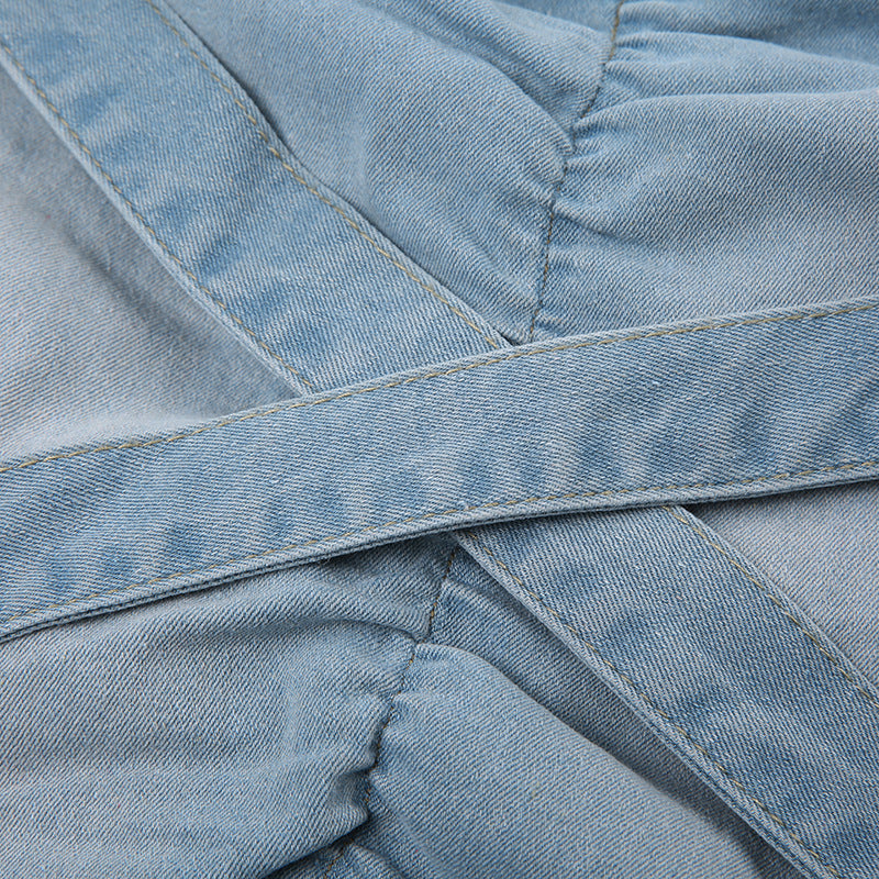 Cross Buckle V-shaped Denim Skirt