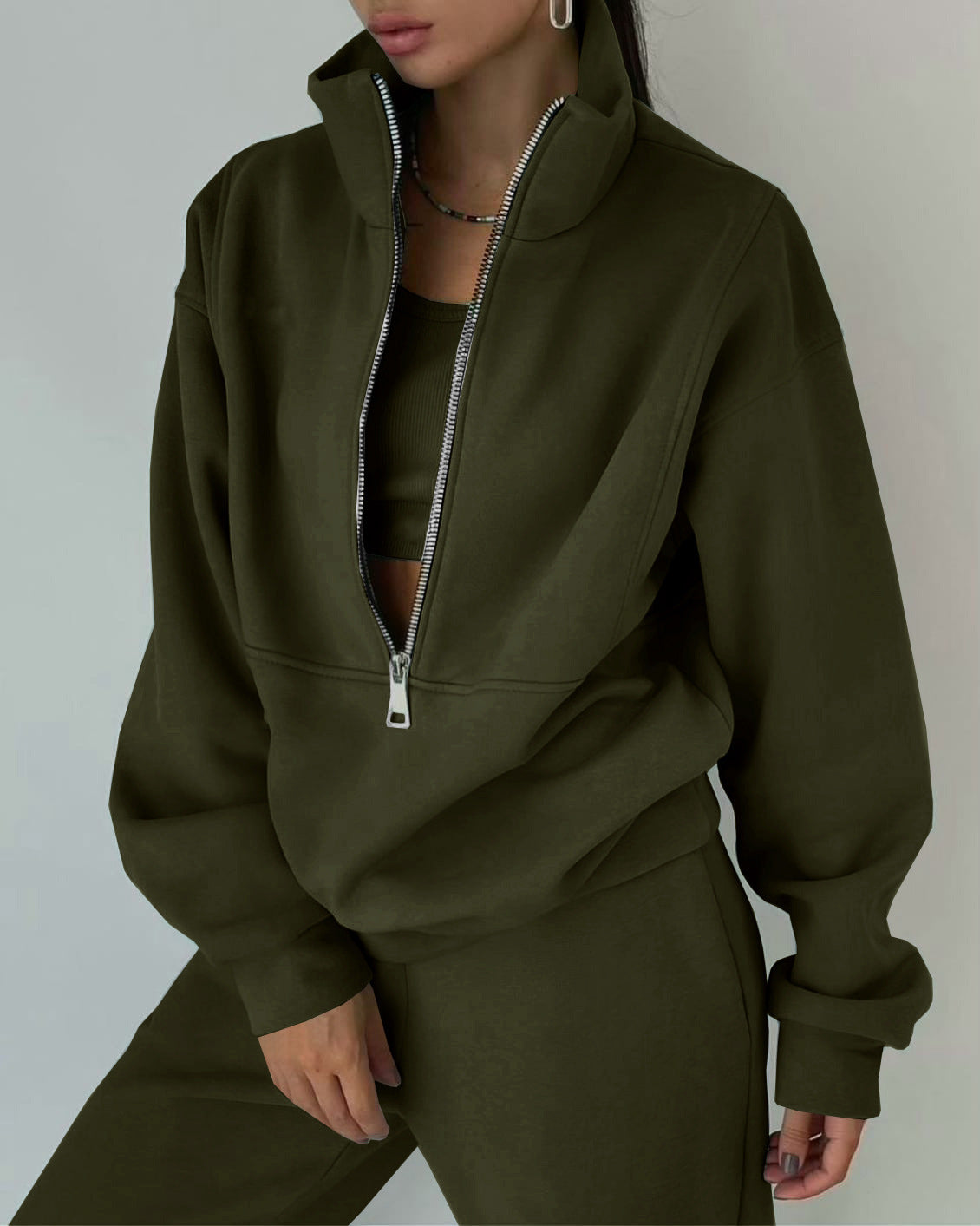 Stand Collar Zip Up Set