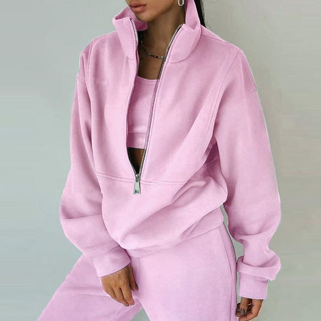 Stand Collar Zip Up Set