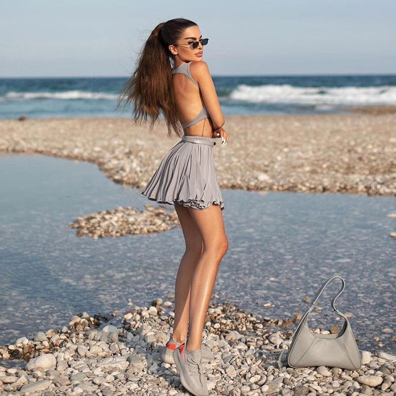 Backless Underwaist Skirt Casual Set