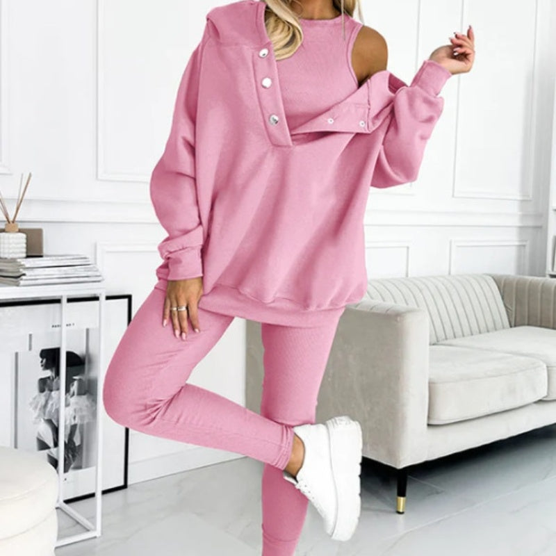 Solid Color Tank Hoodie Pants Set