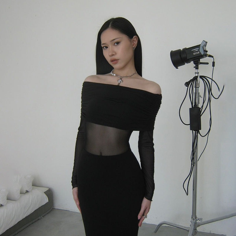 Off-shoulder Mesh See-through Dress